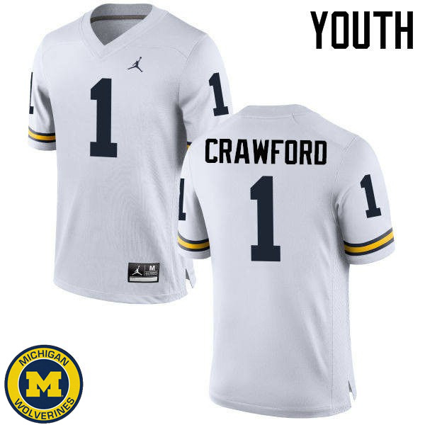 Youth Michigan Wolverines #1 Dylan Crawford White NCAA Football Jersey